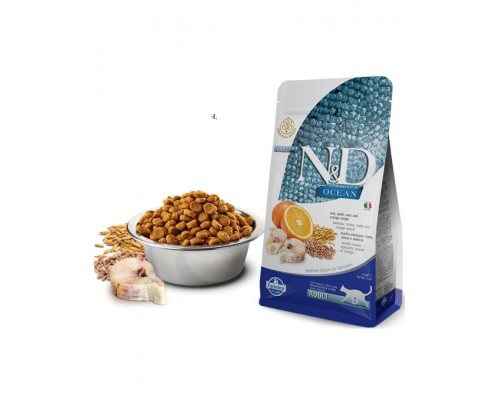 N&D OCEAN Cod, Spelt, Oats & Orange низкозерновой корм, с треской и апельсином (спельта, овес, треска, апельсин