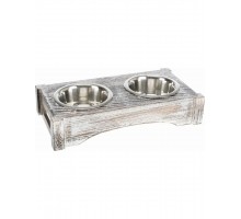 Набор стальных мисок на деревянной подставке