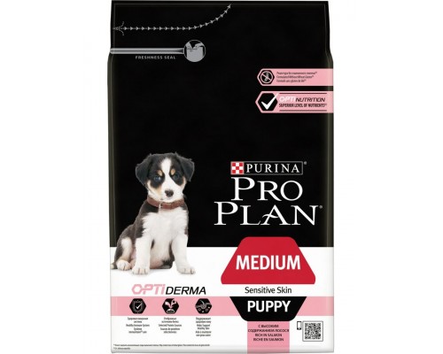 Medium Puppy Sensitive Skin с комплексом Optiderma для щенков средних пород с чувствительной кожей, лосось