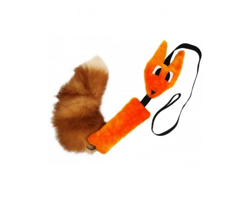 Игрушка для собаки лиса шуршик оранжевый с натуральным хвостом