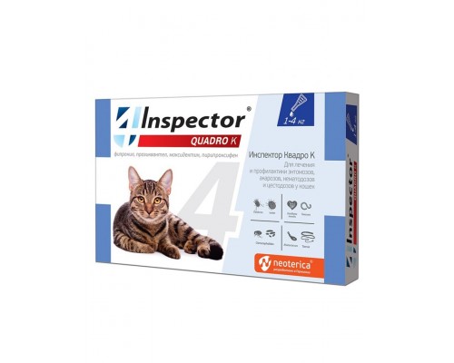 INSPECTOR Quadro капли для кошек от 1 до 4 кг от внешних и внутренних паразитов