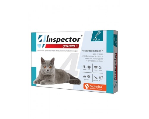 INSPECTOR Quadro капли для кошек от 4 до 8 кг от внешних и внутренних паразитов