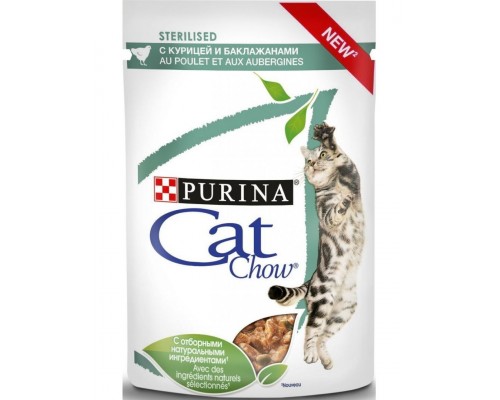 Для стерилизованных кошек и кастрированных котов с курицей и баклажанами в соусе
