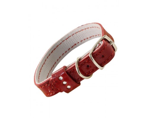 Ошейник-мини кожаный двойной, шлевка со стразами