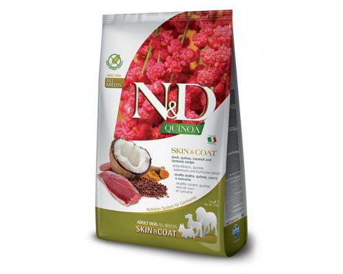 N&D QUINOA Skin & Coat Duck беззерновой корм для собак, здоровье кожи и шерсти, утка, киноа, кокос и куркума