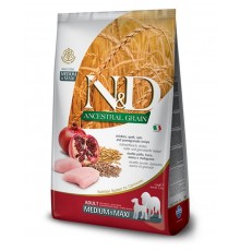 N&D ANCESTRAL GRAIN Chicken & Pomegranate adult medium & maxi низкозерновой корм для собак средних и крупных пород, курица, спельта, овес, гранат