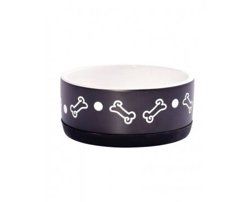 Миска керамическая нескользящая для собак черная с косточками