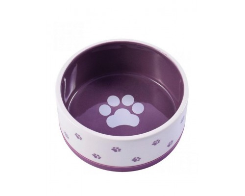 Миска керамическая нескользящая для собак белая с фиолетовым