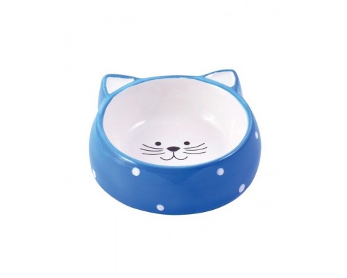 Миска керамическая для кошек Мордочка кошки голубая
