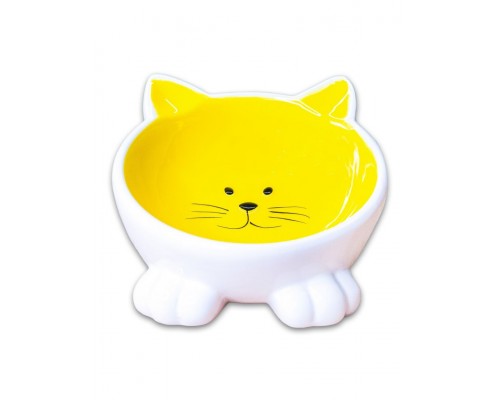 Миска керамическая для кошек Мордочка кошки на ножках, желтая