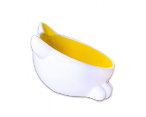 Миска керамическая для кошек Мордочка кошки на ножках, желтая