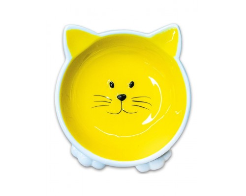 Миска керамическая для кошек Мордочка кошки на ножках, желтая