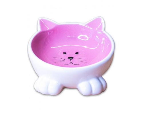 Миска керамическая Мордочка кошки на ножках, розовая