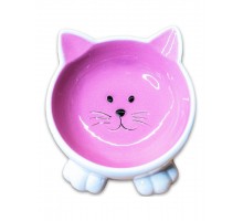 Миска керамическая Мордочка кошки на ножках, розовая
