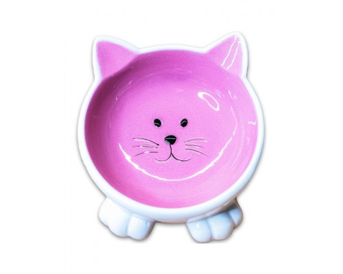 Миска керамическая Мордочка кошки на ножках, розовая