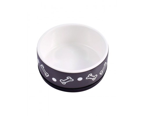 Миска керамическая нескользящая для собак черная с косточками