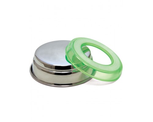 Миска металлическая с салатовой резинкой