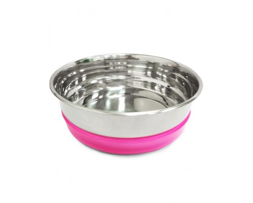Миска металлическая с розовой резинкой