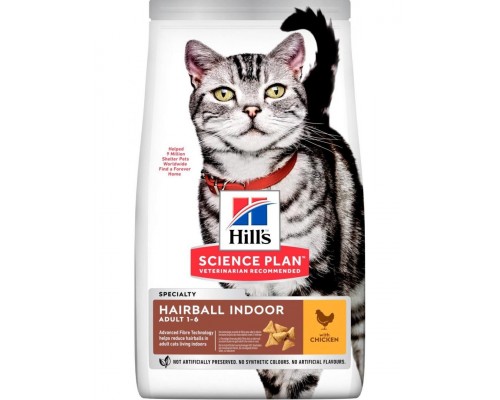Science Plan Hairball Indoor для взрослых кошек, с курицей