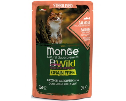 BWild GRAIN FREE паучи из лосося с креветками и овощами для стерилизованных кошек