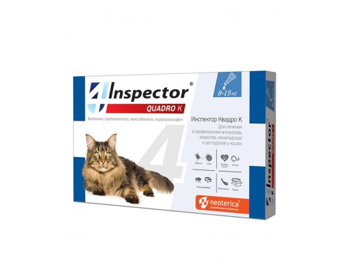 INSPECTOR Quadro капли для кошек от 8 до 15 кг от внешних и внутренних паразитов