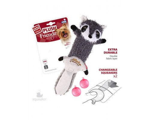 Енот-шкурка с 2-мя пищалками игрушка для собак суперпрочная