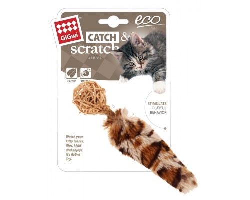 Плетённый мячик с колокольчиком и хвостом с кошачьей мятой