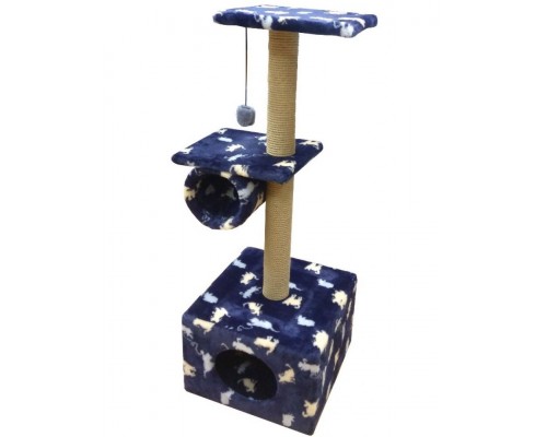 Комплекс Куб 2 полки с трубой мех с  рисунком "КОШКИ" джут