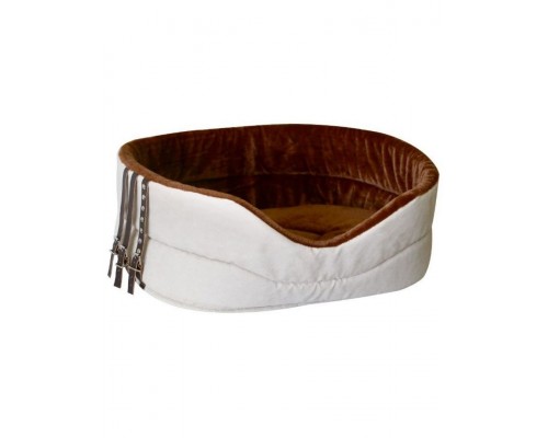 Лежанка Дерби с мехом искусственная кожа, замша, плюш кремовая