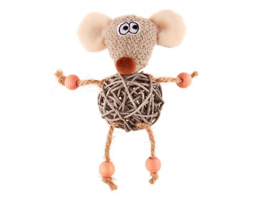 Мышка с плетеным мячиком с колокольчиком