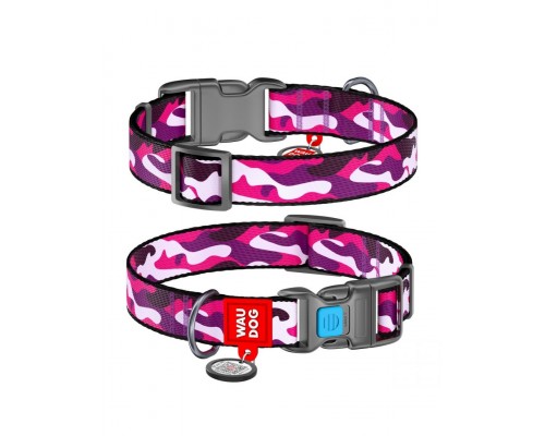 Ошейник WAUDOG Nylon c QR паспортом, рисунок "Розовый камо", пластиковый фастекс