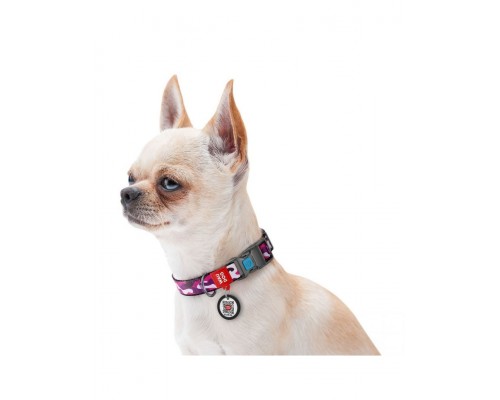 Ошейник WAUDOG Nylon c QR паспортом, рисунок "Розовый камо", пластиковый фастекс