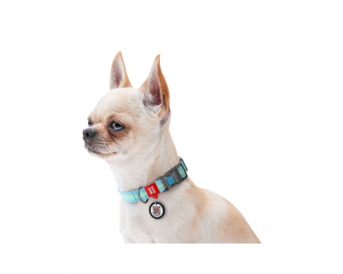 Ошейник WAUDOG Nylon с QR паспортом, светонакопительный (светится в темноте), пластиковая пряжка-фастекс, голубой