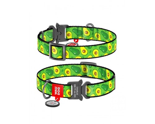 Ошейник WAUDOG Nylon c QR паспортом, рисунок "Авокадо", металлическая пряжка-фастекс с площадкой для гравировки