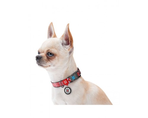 Ошейник WAUDOG Nylon c QR паспортом, рисунок "Этно красный", пластиковый фастекс