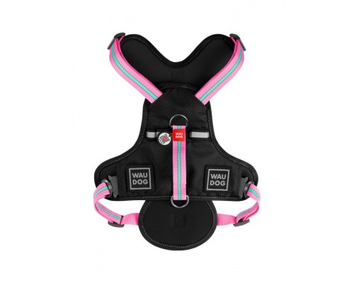 Шлея WAUDOG Nylon с QR паспортом, безопасная, металлическая пряжка-фастекс, розовая