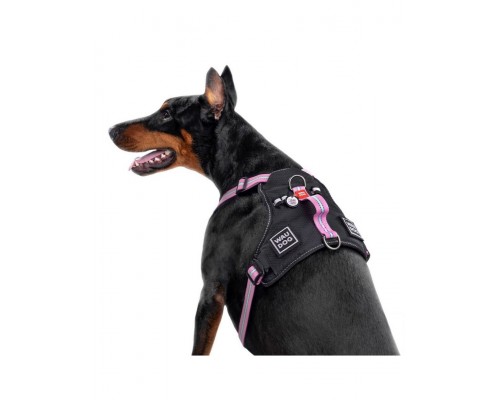 Шлея WAUDOG Nylon с QR паспортом, безопасная, металлическая пряжка-фастекс, розовая