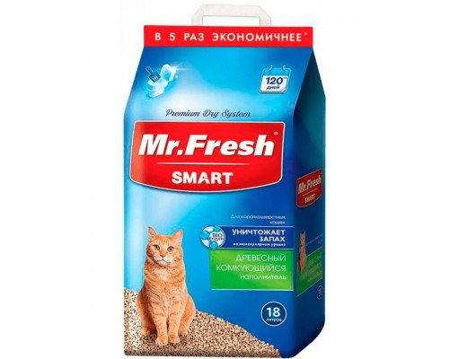 Древесный комкующийся наполнитель Mr.Fresh "SMART", для короткошерстных кошек