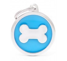 Адресник Круг голубой "Косточка" большой Classic Big Light Blue Circle Bone