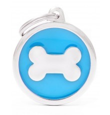 Адресник Круг голубой "Косточка" большой Classic Big Light Blue Circle Bone