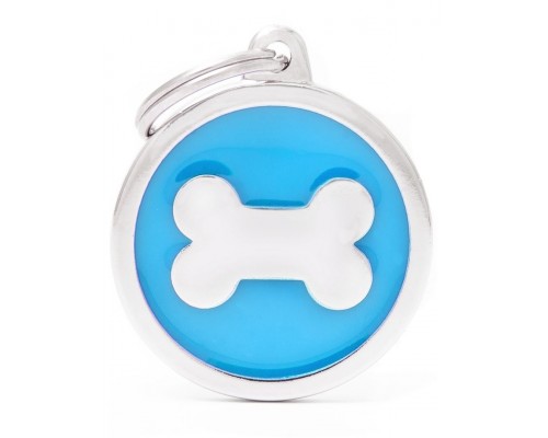 Адресник Круг голубой "Косточка" большой Classic Big Light Blue Circle Bone