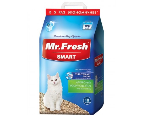 Древесный комкующийся наполнитель Mr.Fresh "SMART", для длинношерстных кошек