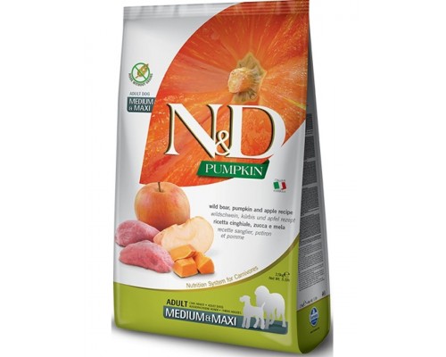 N&D PUMKIN Boar and Apple Adult Medium&Maxi беззерновой корм для собак средних и крупных пород с кабаном, тыквой и яблоком