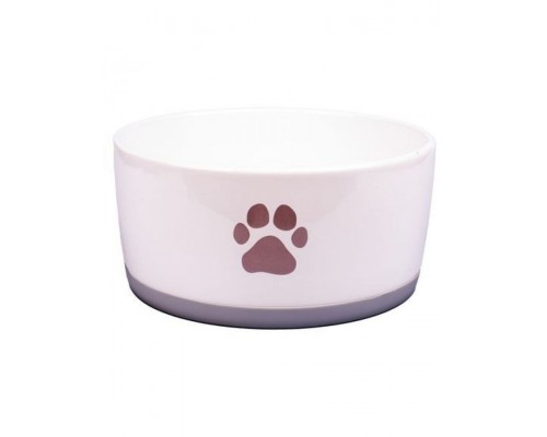 Миска керамическая для собак белая с серой лапкой