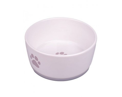Миска керамическая для собак белая с серой лапкой