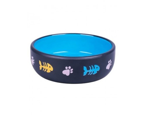Миска керамическая для кошек черная с голубым