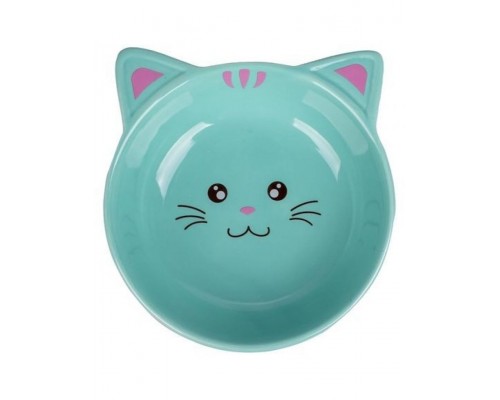 Миска керамическая для кошек Мордочка кошки голубой