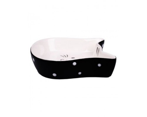 Миска керамическая для кошек Мордочка кошки черный с белым