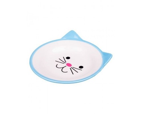 Миска керамическая для кошек Мордочка кошки голубая