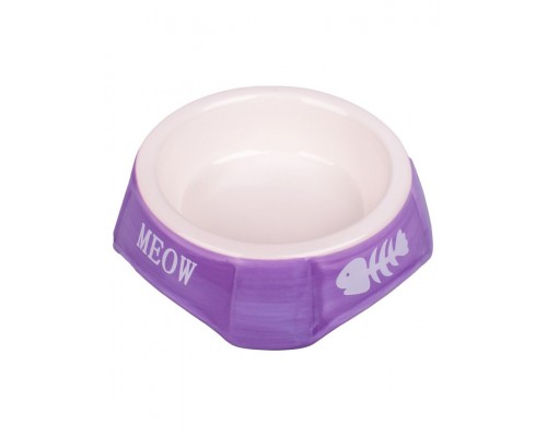 Миска керамическая для кошек фиолетовая с рыбками
